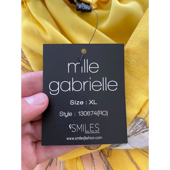 Mlle Gabrielle Womens Yellow Floral A-Line Skirt XL Elastic Waist Button NEW - Picture 5 of 8